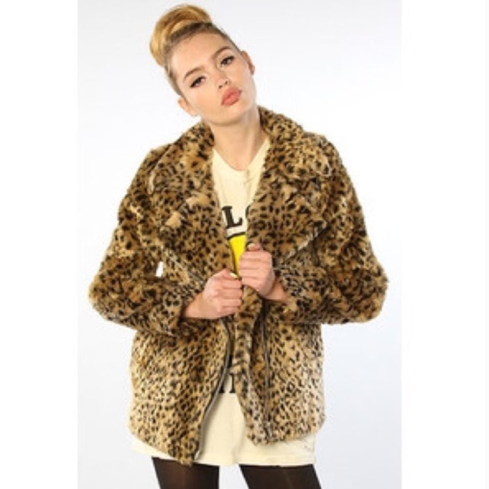 Unif the Donna Leopard Moto Faux Fur jacket